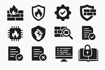 Security and firewall solid icon set. protection, safety, antivirus symbols collection