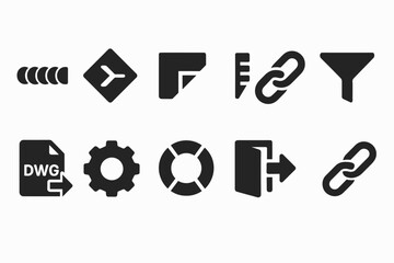 Business tools solid icon set. tools, gear, paper, link icons collection