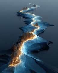 A vibrant, flowing river of data transforming into a solid, stable structure, future foundations Corporate and Business AI Future Tech and Innovation Digital Lifestyle and Connectivity