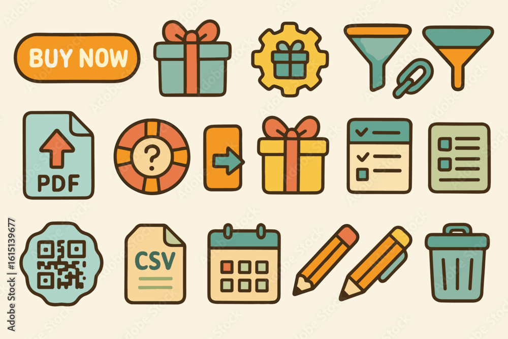 Poster Office and productivity icon set: flat style for tasks and organization
