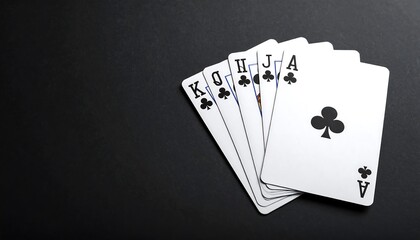 Obraz premium A winning hand of clubs poker cards showing a straight flush on dark surface