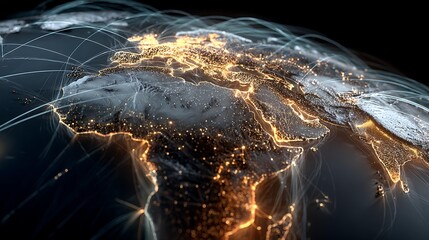 A wide shot of a global map with glowing AI networks connecting ,collaboration and technological advancement Corporate and Business AI Future Tech and Innovation Digital Lifestyle and Connectivity
