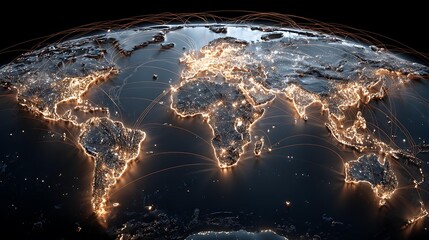 A wide shot of a global map with glowing AI networks connecting ,collaboration and technological advancement Corporate and Business AI Future Tech and Innovation Digital Lifestyle and Connectivity