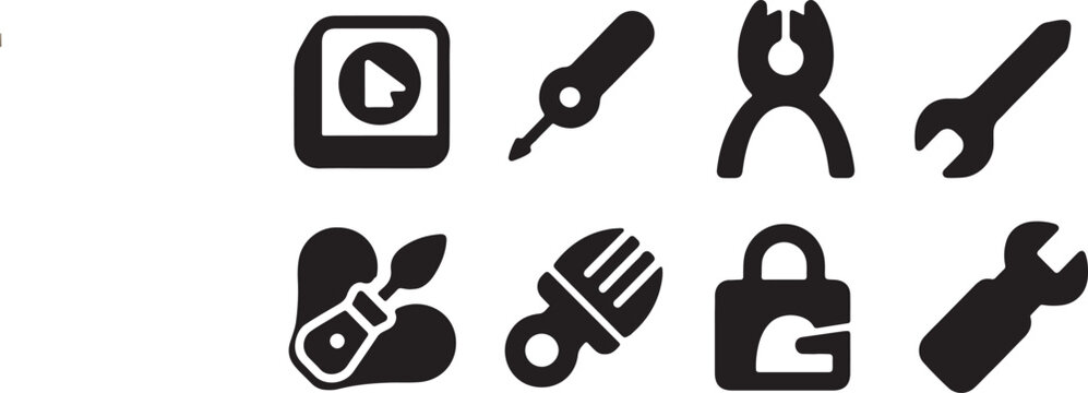 black and white icons set