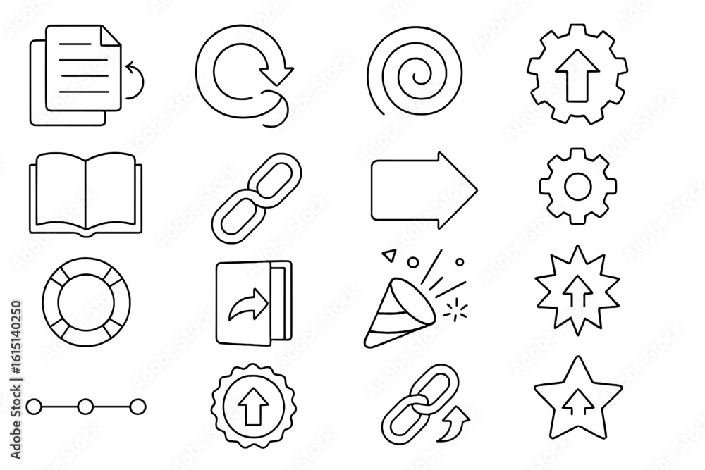 Poster update and navigation line icon set. refresh, arrow, link symbols outline style