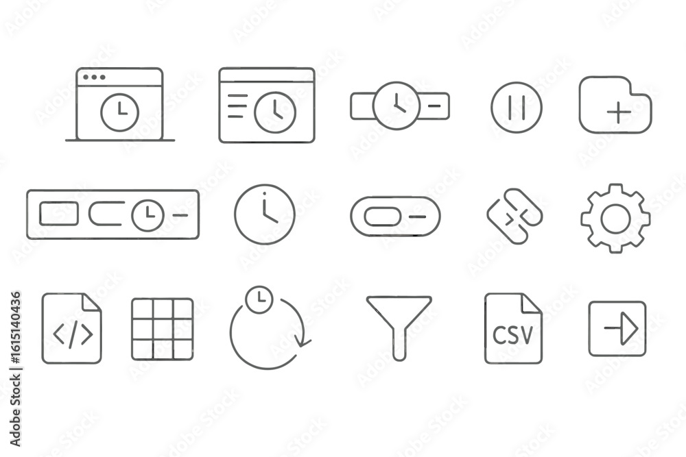 Poster time management icon set. outline collection for productivity, task tracking, scheduling