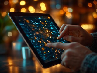 Businessman performing a software update on a tablet