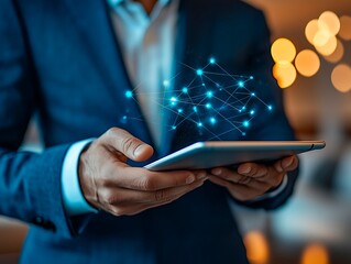 Businessman performing a software update on a tablet