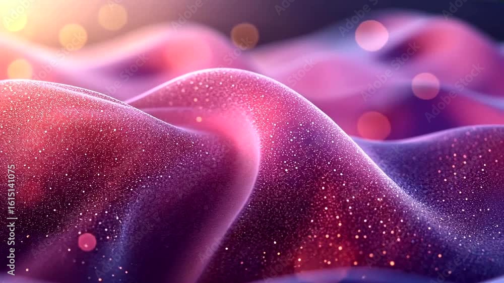 Poster abstract magenta waves animation with light reflections and sparkling dots