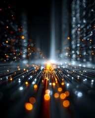 An abstract rendering of light rays breaking through a digital matrix,  and innovation powered by AI Corporate and Business AI Future Tech and Innovation Digital Lifestyle and Connectivity