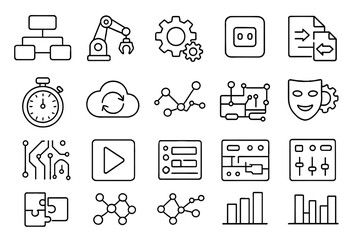 Technology and data line icon set. cloud computing, charts, ai linear collection