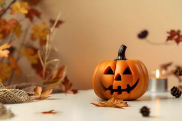 Moody pumpkin and candle tabletop drama