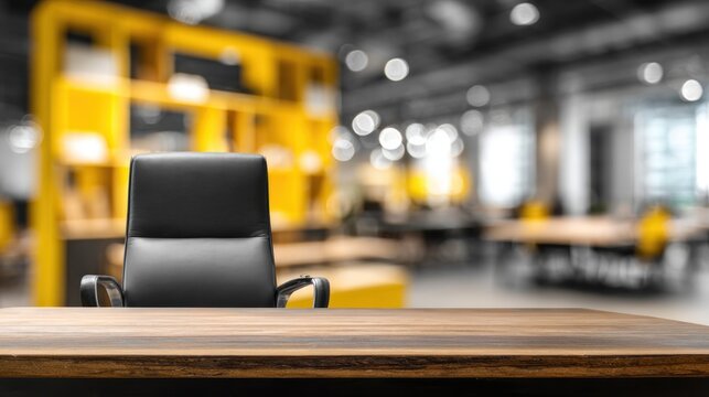 Blurred Of Modern Office Background With Empty Workspace Chair In Co-Working Environment For Website And Corporate Presentation