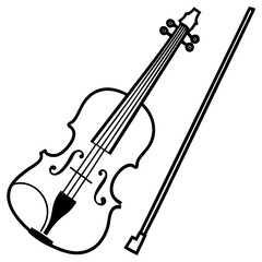 Fototapeta premium Outline of a violin and bow musical instruments