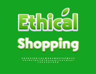 Vector Eco banner Ethical Shopping. Classic White and Green Font. Decorative Alphabet Letters and Numbers set.