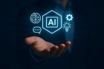 Artificial Intelligence Concept Hand Holding Glowing AI Icons Representing Technology and Innovation