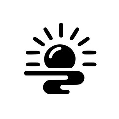 Minimal flat icon of sun and river, bold line nature design, vector illustration