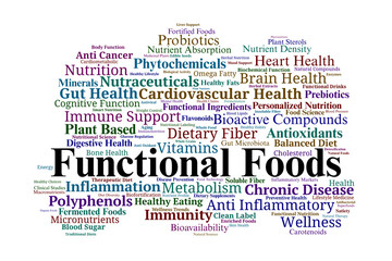 Functional Foods Word Cloud. Key Concepts in Nutrition, Health Benefits, and Bioactives