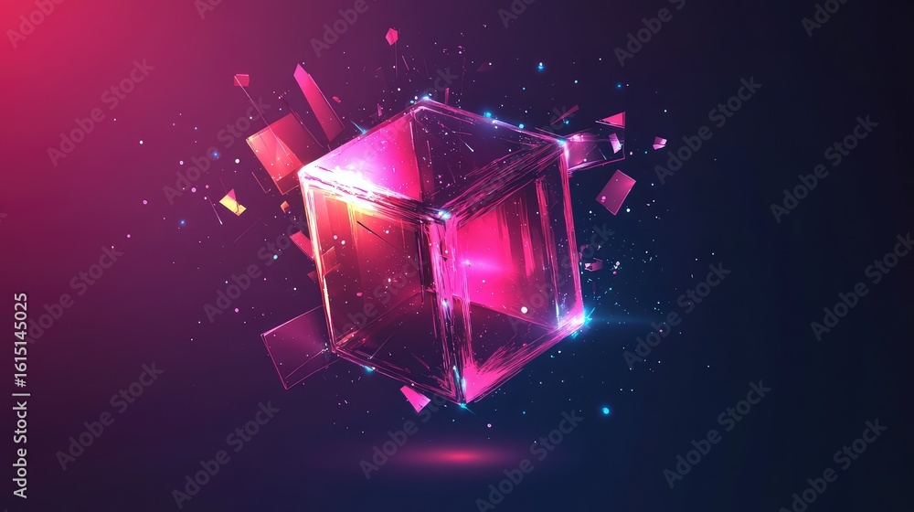 Poster graphics pulsating 3d cube