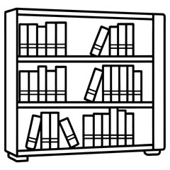 A line drawing of a full bookshelf with many books on shelves