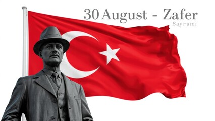 Man in hat beside Turkish flag celebrating August 30 Victory Day  