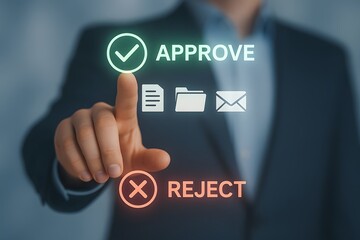 Approve or Reject Business Decision with Digital Interface and Glowing Buttons