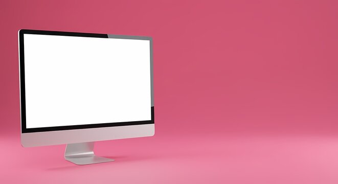 Blank Computer Screen on Pink Background Perfect for Mockups