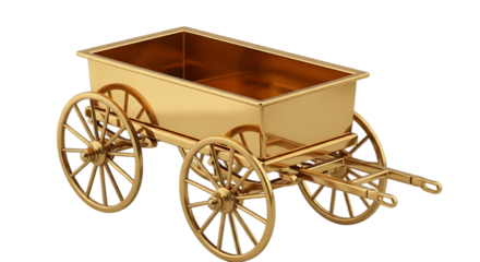 Antique golden wagon miniature isolated on transparent background