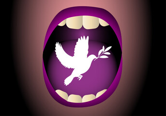 Grito de paz. Persona gritando paz. Ruego de paz