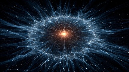 Obraz premium Abstract graphic of a data web expanding globally, with a central glowing point representing AI's analytical power. Data Science and Analytics Business Intelligence and Strategy