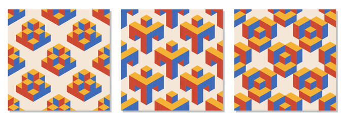 Set of trendy minimalist seamless pattern with abstract creative geometric composition