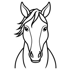 A black and white line art illustration of a horses head