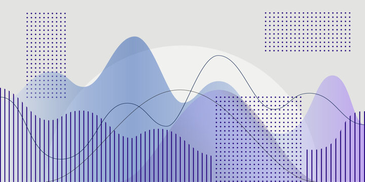 Modern concept of analysis, finance, presentation, background for your interface, advertising, text. Graphs, charts, parabolas, geometric figures on blue-gray gradient vector background.