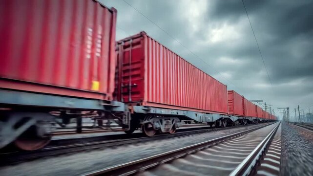Fast freight train with red containers
