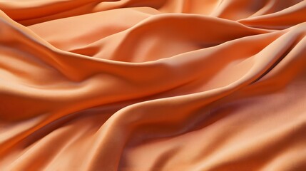 Obraz premium Digital render of flowing, textured orange satin fabric with intricate folds and shadows.