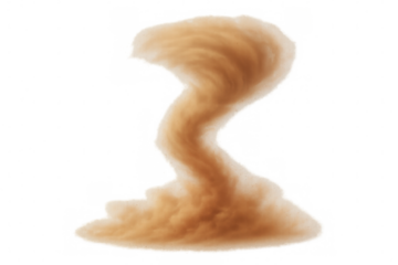 Swirling sand forming a vortex against a transparent background, creating a dramatic and realistic sandstorm effect