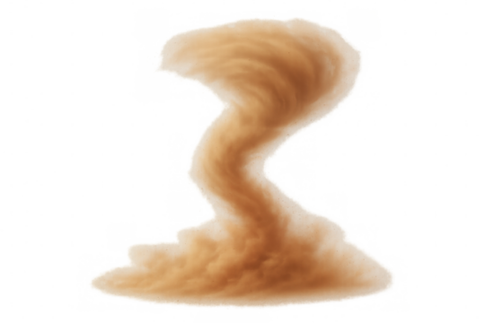 Swirling sand forming a vortex against a transparent background, creating a dramatic and realistic sandstorm effect