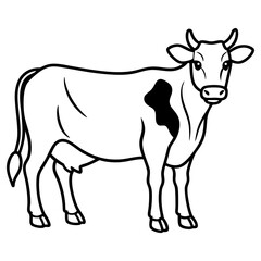 A line drawing of a spotted cow standing