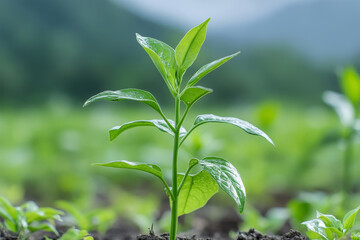 Young Plant Growing in Soil with Lush Green Leaves
