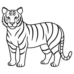 A majestic tiger stands in profile, depicted in outline