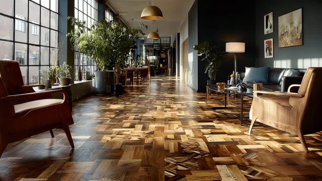 Modern loft with natural wood flooring