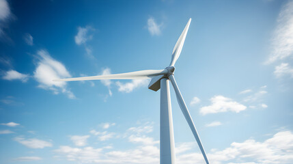 Low-Angle View of Modern Wind Turbine Against Clear Blue Sky, Wind turbine 