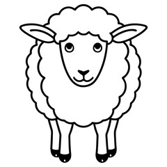 A simple black and white drawing of a sheep facing forward