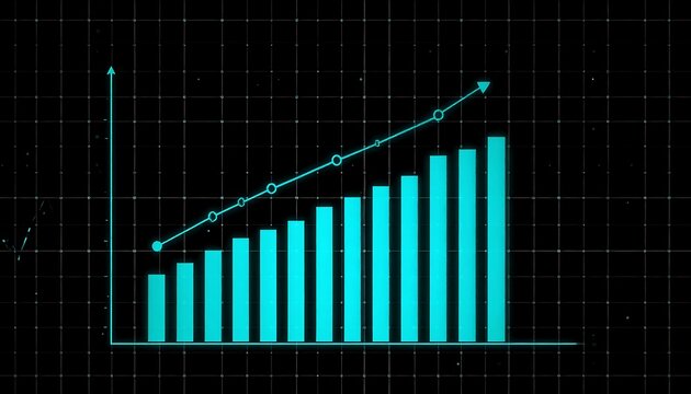 Turquoise bar graph on a dark grid background