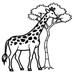 A giraffe stands tall next to a tree in its natural habitat