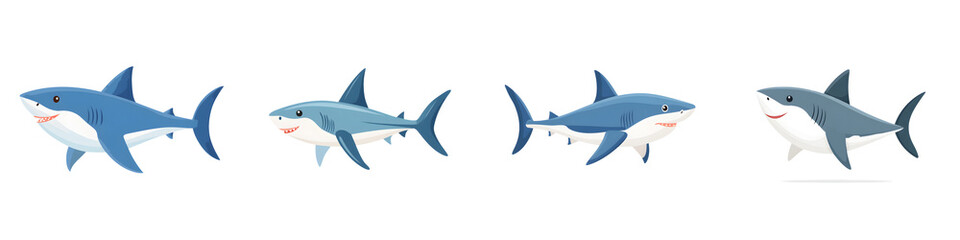 Obraz premium Cartoon Shark Collection: Cute & Friendly Shark Illustrations