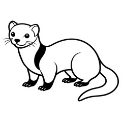 A cute ferret illustration in black and white outline