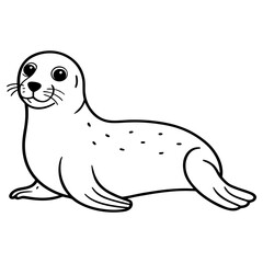A line drawing of a spotted seal on a white background