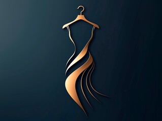 Elegant logo for a clothing brand, featuring a stylish silhouette of a dress and hanger intertwined,
