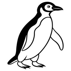 A penguin waddles forward on a white background